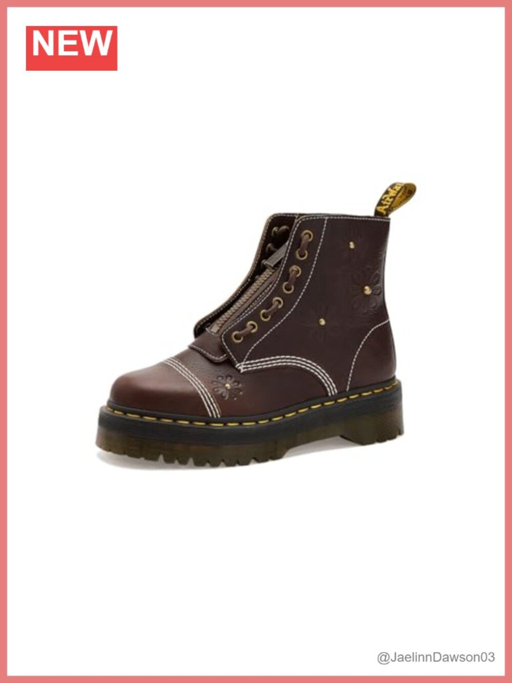 Dr. Martens Sinclair Flower Ankle Bootie Leather Lace-Up Zip Heeled Platform